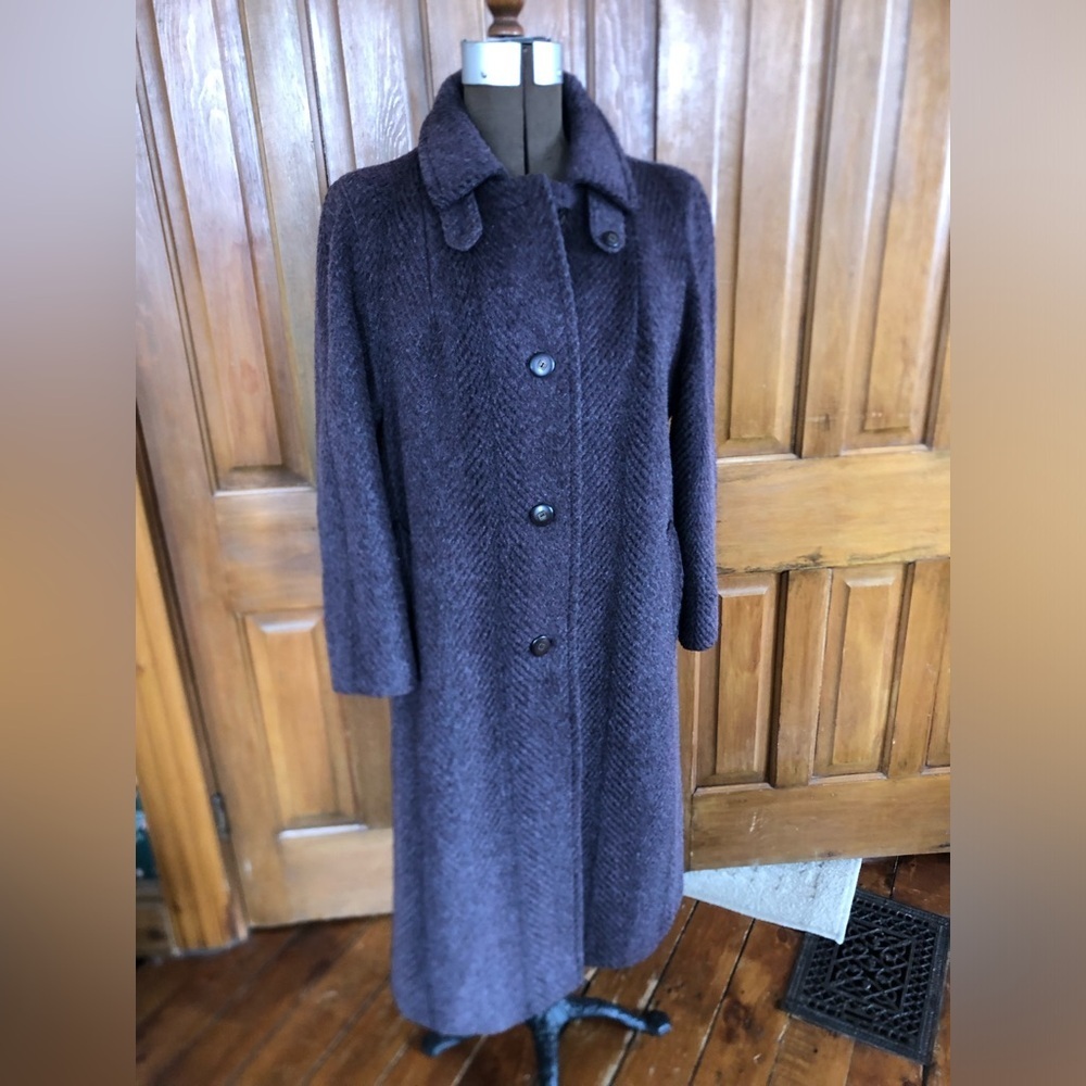 Vtg Mohair and Wool Blend Striped Pea Coat
